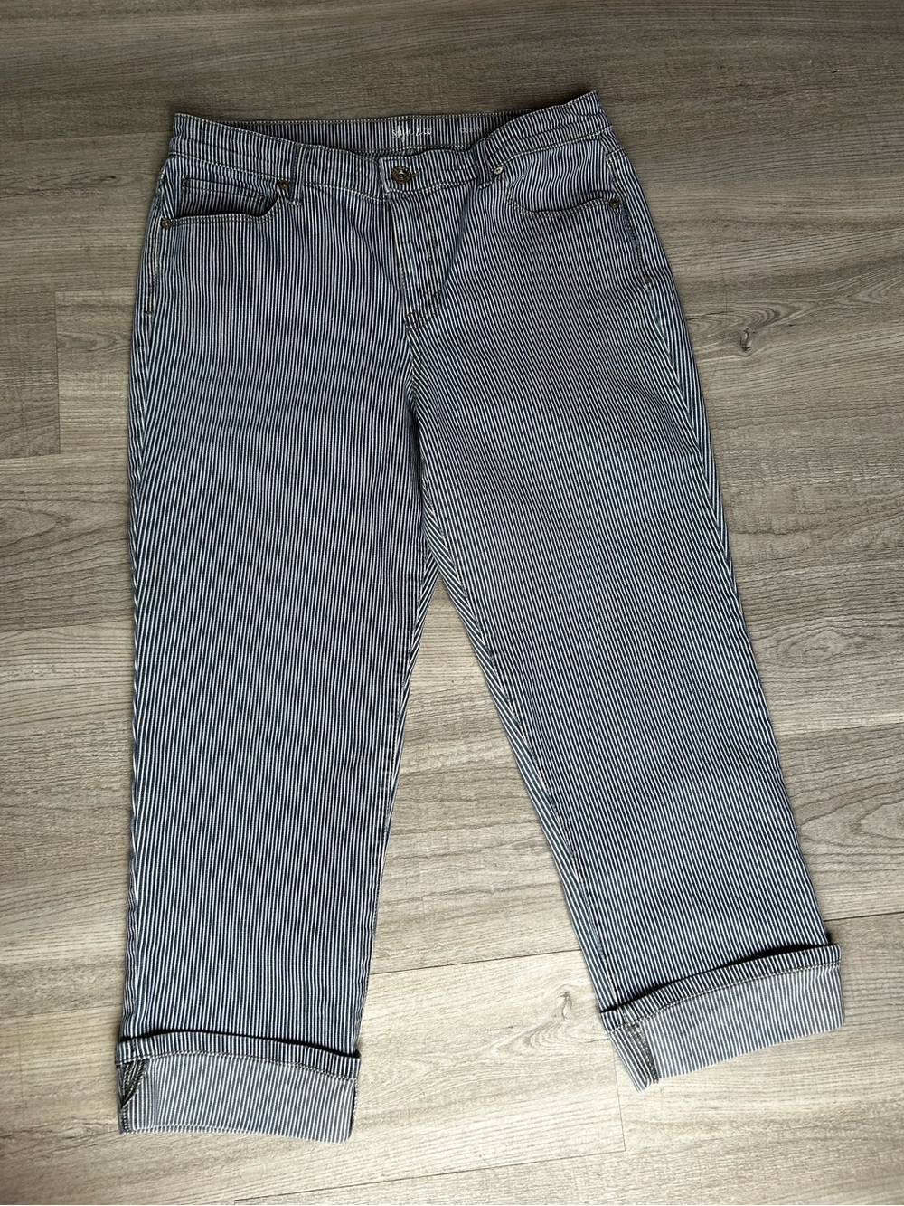 Style & Co. Women's Navy and White Striped Boyfriend Jeans